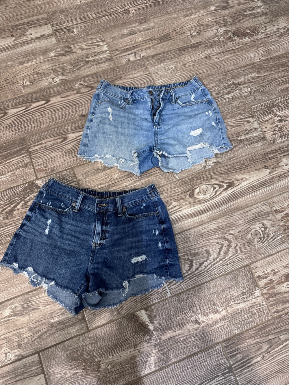 aerie Distressed Denim Shorts Duo in Light Blue & Dark Blue